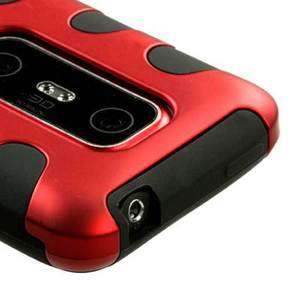   HTC Evo 3D Red/Black Fishbone Hard/Soft Skin Armor Case Phone Cover