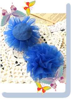 Organza ruffle fabric flower sewing wedding Blue 80mm 2PCS (5 9 28 