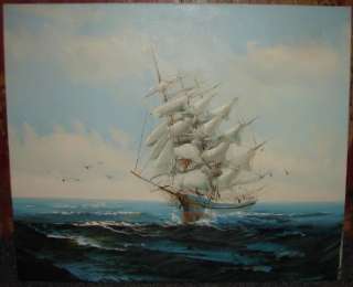 Vintage Ship Sailing Painting On Canvas  
