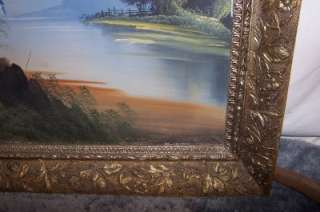 Vintage Oil Painting On Canvas Ornate Wood Frame 36x29  