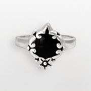 Sterling Silver Onyx Floral Ring
