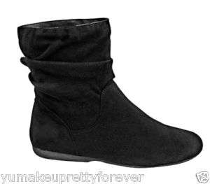 Suede slouchy Comfort Flats Women Round  Toe Calf Boots  