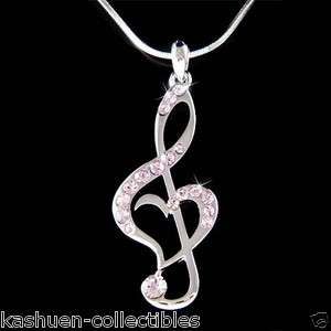   Crystal TREBLE G CLEF MUSIC NOTE Heart Pendant Chain Necklace  