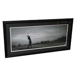 Tiger Woods Black and White Framed Panoramic ,12  x 30  Inch