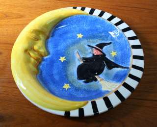 13 CRESCENT MOON FLYING WITCH Halloween Serving Platter Plate  