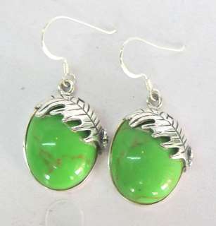 THAI STERLING SILVER EARRINGS WITH GREEN TURQUOISE GEMSTONES BY 