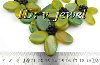 Green and yellow agate onyx flower necklace/earring set  