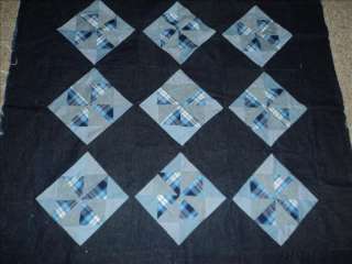 Small Denim and vintage plaid quilt top  
