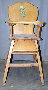Vintage Cute Maple High Chair Removable Tray Doll Chair c.1945  