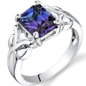 75 carats Radiant Cut Alexandrite Ring in Sterling Silver Rhodium 