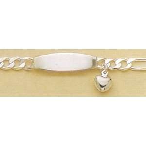   Engraveable Bracelet, 7 in long, Figaro,3/8 in Heart Charm Jewelry