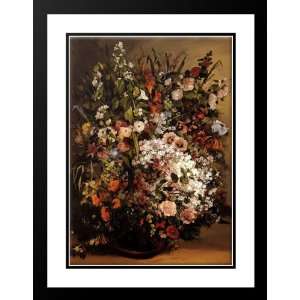   , Gustave 28x38 Framed and Double Matted Bouquet of Flowers in a Vase