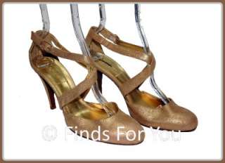 Crew Marlene Criss Cross Metallic Gold Heels SZ 8.5 $228 New 