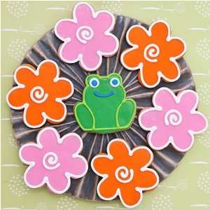 Frogs in the Flowerbed Gourmet Decorated Cookie Gift (12 LARGE Cookies 