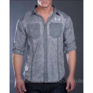 Affliction Black Premium   Mens Metal Finish L/S Woven Shirt in Black 