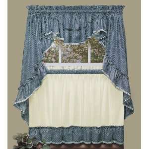  Sturbridge Blue Ruffled Print Tier Curtain