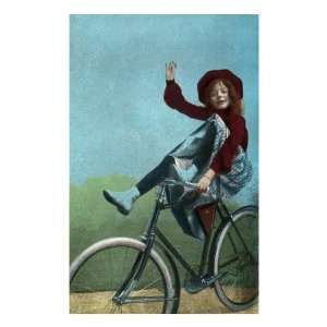  Girl Trick Riding on Bicycle Premium Poster Print, 12x18 