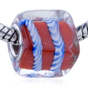  Glass Bead White And Blue Twist Lines Translucent Fit Pandora Bead 