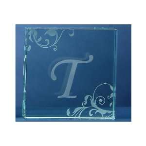  3x3 Crystal Glass Monogram Block Letter T Decoration