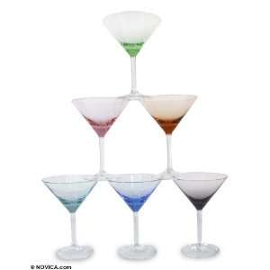  Designer art glass martini glasses, Rainbow (set of 6 
