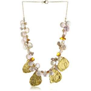    Devon Leigh Coin Pearl Amber 18k Gold Dipped Necklace Jewelry
