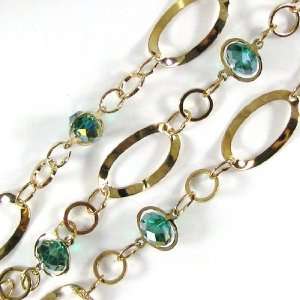   13x23mm gold plated ring oval link chain green quartz