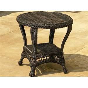   Wicker Round Patio End Table Round Resin Walnut Finish Patio, Lawn