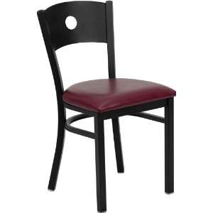   Back Metal Restaurant Chair with Burgundy Vinyl Seat