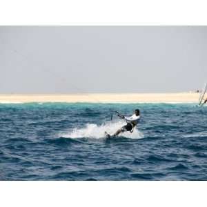 Kite Surfing at Santa Maria on the Island of Sal (Salt), Cape Verde 