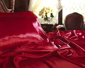   RED Silk Satin QUEEN SIZE Bed Sheet Set NEW Luxury Hotel Bedding Linen
