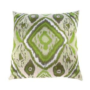 Kim Seybert Ikat Green/Taupe Linen Throw Pillow 20 in Sq