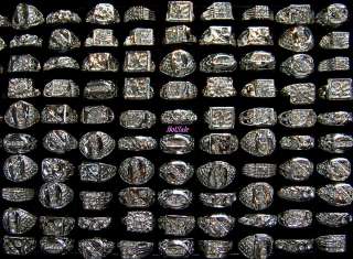 wholesale 50pcs COOL rhinestone silver tone mens rings  
