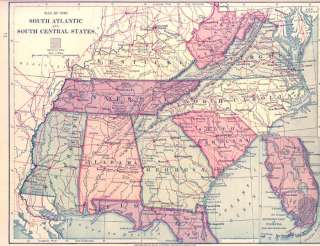 USA S.ATLANTIC STATES NC. SC. VA. FL. MS. Old Map.1885  