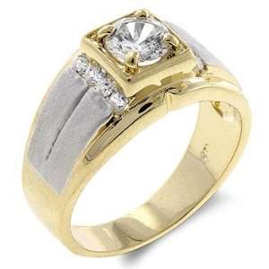 Mens Ring   Gold Plating, Clear CZ, and Rhodium Matte Blast (Sizes 9 