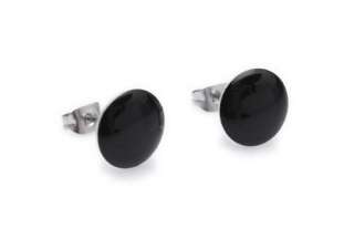 Black Circle Beauty Stainless Steel Stud Hoop Mens Earrings E104 