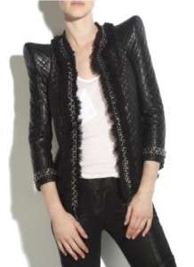 PS93 FAUX LEATHER JACKET METAL CHAIN POWER SHOULDER NWT  