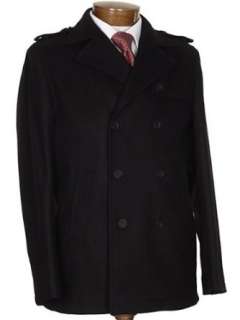  Bloomingdales Mens Black Wool Pea Coat Jacket 44R 