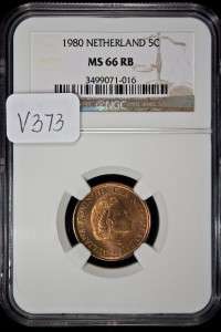 1980 Netherlands 5 Cents NGC MS 66 RB UNC V373  