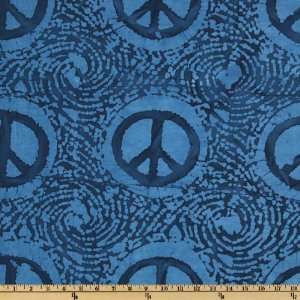  44 Wide Indian Batik Peace Sign & Swirl Navy Fabric By 