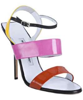 Manolo Blahnik pink patent leather Recif color blocked strap sandals 