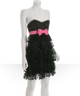 Betsey Johnson black poly Darlin tiered lace strapless dress 