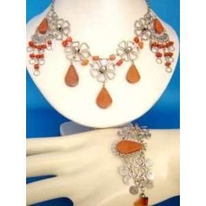  Handcrafted Jasper Necklace, Earrings, and Bracelet SET 