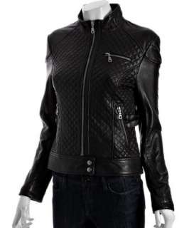 DKNY black quilted leather Haley zip jacket  