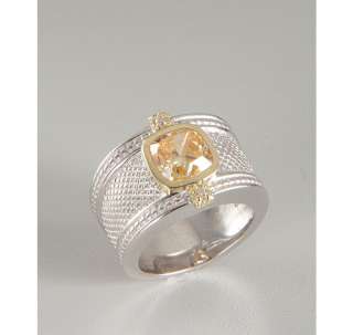 Judith Ripka canary crystal and diamond crosshatched ring