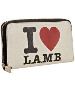 cream i heart lamb zip around continental wallet   