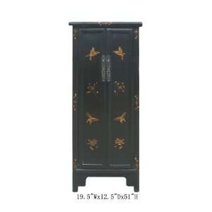  Black Chinese Narrow Butterfly Gold Paint Cabinet