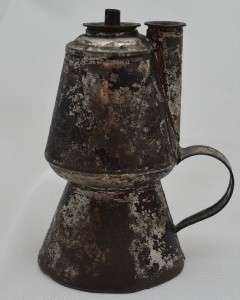   TIN PETTICOAT LAMP WITH WHALE OIL BURNER   EARLY 19TH C.  