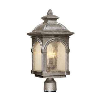 NEW 3 Light Outdoor Post Lighting Fixture, Lava Stone Pewter, Clear 