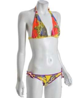 Martha Rey canary floral halter tie bikini  