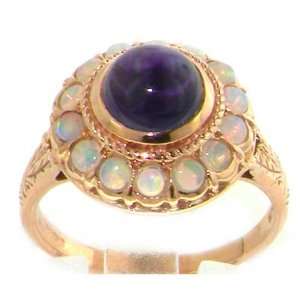 Luxury Womens 9K Rose Gold Cabouchon Amethyst & Fiery Opal Ring  Size 